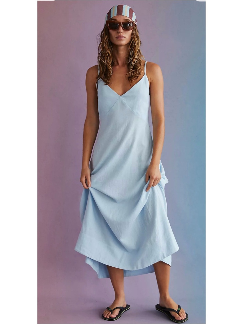 Light Blue Slip Dress with V-Neck by